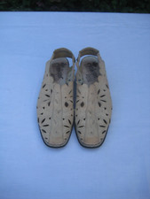 Rieker light beige cut out leather closed toe medium heel sling back sandals, 38