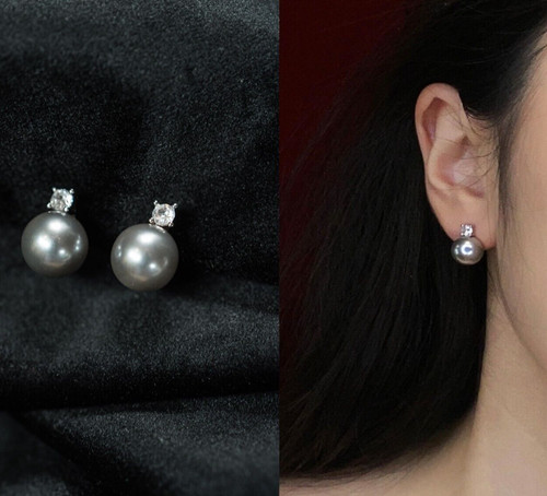 Grey pearl clip earrings - clip, on