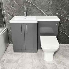 Arno Grey 1100mm Vanity Bathroom Suite Sink + Toilet Unit L Shape - Left Hand