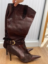 Unbranded Unworn Brown Leather Heeled Knee Length Pointed Toe Boots Size UK 6