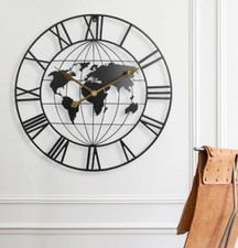 Large Wall Clock Roman Numerals Metal Indoor Big Round Open Face for Living 60cm