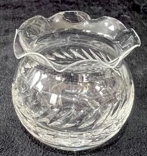 Edinburgh Crystal Hand Cut Round Small Frilled Edge Vase 2.5” Etched Signed