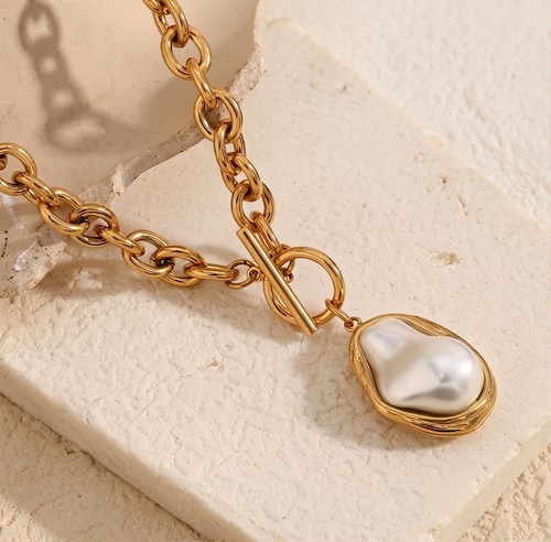 Gold pearl necklace chunky - necklace,