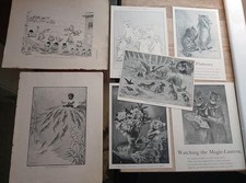 7 x Louis Wain antique art prints - taken from In Animal Land c 1904, cats, etc