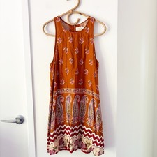 TIGERLILY Dress Size 10 Rust Brown Floral Linen Blend Sleeveless Mini Dress