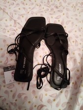 Ladies Black Tie Ankle Strap Sandles New Size 5
