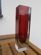 LG. VINTAGE 60'S MURANO SOMMERSO 26CM ITALIAN ART GLASS  RED BLUE SQUARE VASE