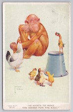 Lawson Wood Comic Monkey Postcard - Gran'pop BBC Noises - Valentine's c1920s