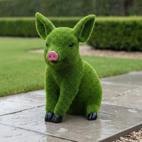Flocked pig statue weather - pig,
