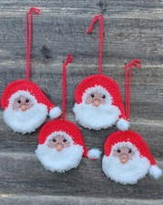 Set of 4 Santa Handmade Crochet Xmas Tree Decorations 