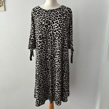 Debenhams Beige Black Animal Leopard Print Jersey Swing Dress Tunic Size 18 VGC