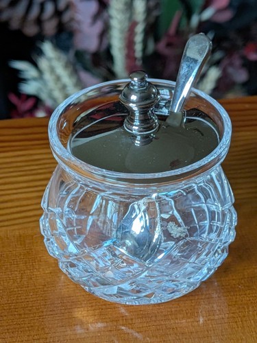 Crystal mustard pot with - crystal,