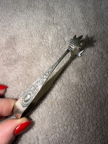 Vtg silver plated sugar tongs - silver,