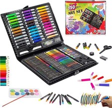 150Pcs Deluxe Art Set Crayons Pastels Colour Pencils Felt Pens & Accessories 