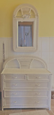Vintage 1980s Pencil Reed & Wicker Bedroom Chest of Drawers & Framed Mirror Set