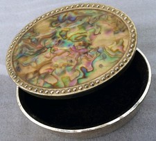 Vintage Mid 20th Century Trinket Box Abalone Paua Shell Artisan Inlaid Mexican