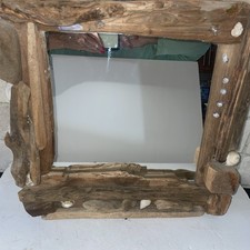 Rustic Driftwood Wall Mirror 43cm x 43cm Nautical Ocean Beach Themed