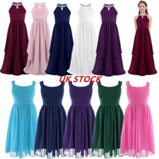 UK Girls Chiffon Flower Dress Pageant Wedding Bridesmaid Party Princess Dresses