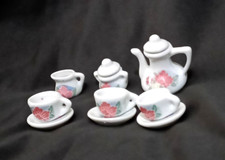 Dolls House Ceramic 11 Piece Tea for 3 Set Includes Teapot, Sugar Bowl & Milk