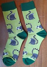 Novelty Ring Tailed Lemur Socks Primate Madagascar Animal Black White Tail Green