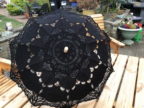 Black cotton lace parasol full