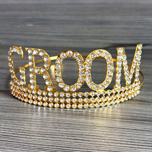 Gold tone rhinestone groom - tone,