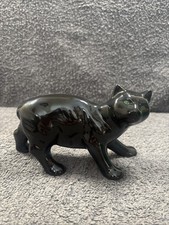 Black Pottery Cat with Green