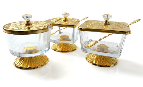 Footed glass sugar bowl - glass,