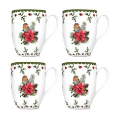 Set Of 4 Festive Holly Robin