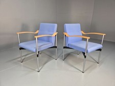 2 Vintage Danish Elbow Chairs Blue Wool Chrome Birch Arms Retro EB10315 MNOR