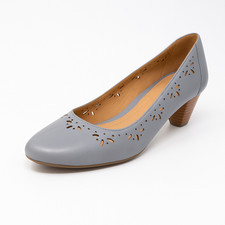 New CLARKS Women's Vintage grey real leather court low heels shoes UK 7 EU 41