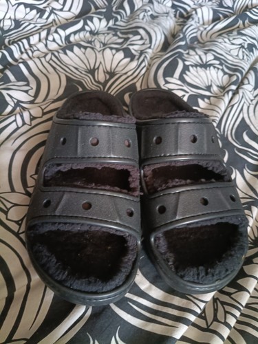 Crocs black fur - crocs, lined