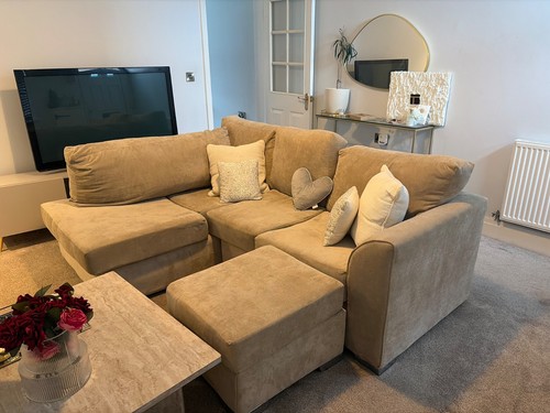 Cream sofa with footstool - cream,