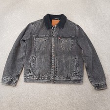 Levis Mens Jacket Medium Black Denim Fleece Blanket Lined Type 3 Trucker Biker