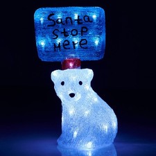 Wilko Polar Bear Santa Stop Here Sign 30 LED Ornament 35cm Acrylic Xmas