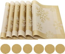 Time to Sparkle Set of 12 PCS Vinyl Woven 6pcs Placemats + 6pcs Coasters Place 