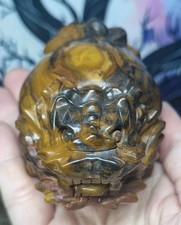 Rare Tiger Iron Crystal Chinese Dragon Turtle Carving 8cm 359g 