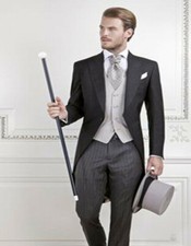 Men's Formal Morning Suits Black Jacket With Stripes Pants Classic Tailcoat New