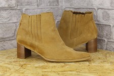 TAN SUEDE BLOCK HEEL WESTERN STYLE PULL ON BOOTS SIZE 7 / 40 WIDE EVANS ESSENCE