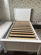 White Painted Wooden Single Low End Bed Frame With Slats And Panel Head Board