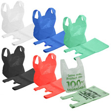 Plastic Vest Carrier Bags Supermarket Shopping Stalls White Blue Red Green Black