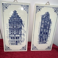 2 Vintage Delft Wallhanging Tiles  20x10cm