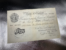 Genuine Large Old White Five Pound Note 1950 PS Beale Good Condition For Era