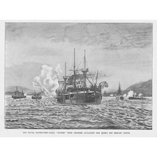 ROYAL NAVY Naval Manoeuvres HMS Superb in Belfast Lough - Antique Print 1892