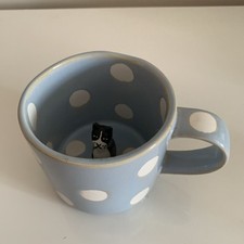 Anthropologie Peeping Cat Mug Tea Coffee Blue Bots Spots Blue 2 of 2