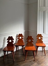 Set of Four Solid Pine Dining Chairs 1960s Poland Brutalist