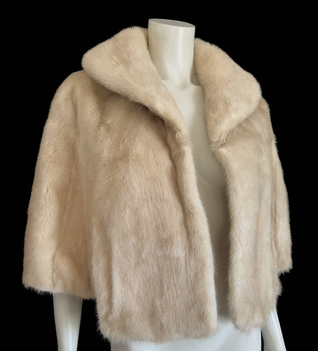 Beige mink fur cape champagne - beige,