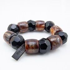 Vintage Miu Miu Chunky Resin Bead Bracelet Black Marbled Brown Early 2010s