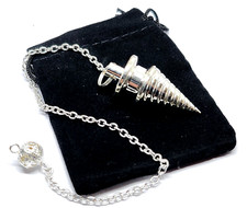 Metal Dowsing Pendulum Professional Cone Ribbed Heavy Sensitive & Velvet Bag