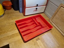 Vintage Retro Made In England Red Plastic Cutlery Tray Campervan Kitchenalia 70s